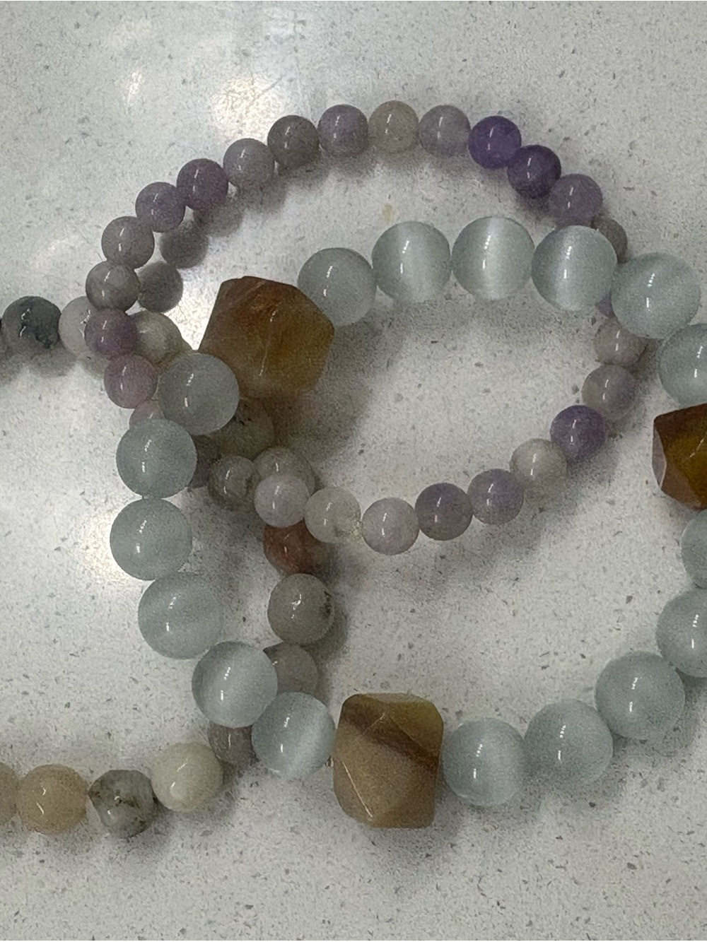 Handcrafted Multi-Bead Women’s Gemstone Bracelet Set (3)  — Lavender & Pale Blue